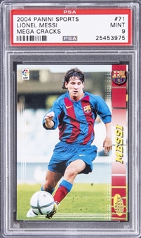 2004-05 Panini Sports Megacracks #71 Lionel Messi Rookie Card - PSA MINT 9